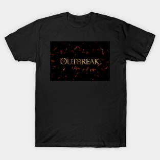 Outbreak text on black background with red viral particles T-Shirt